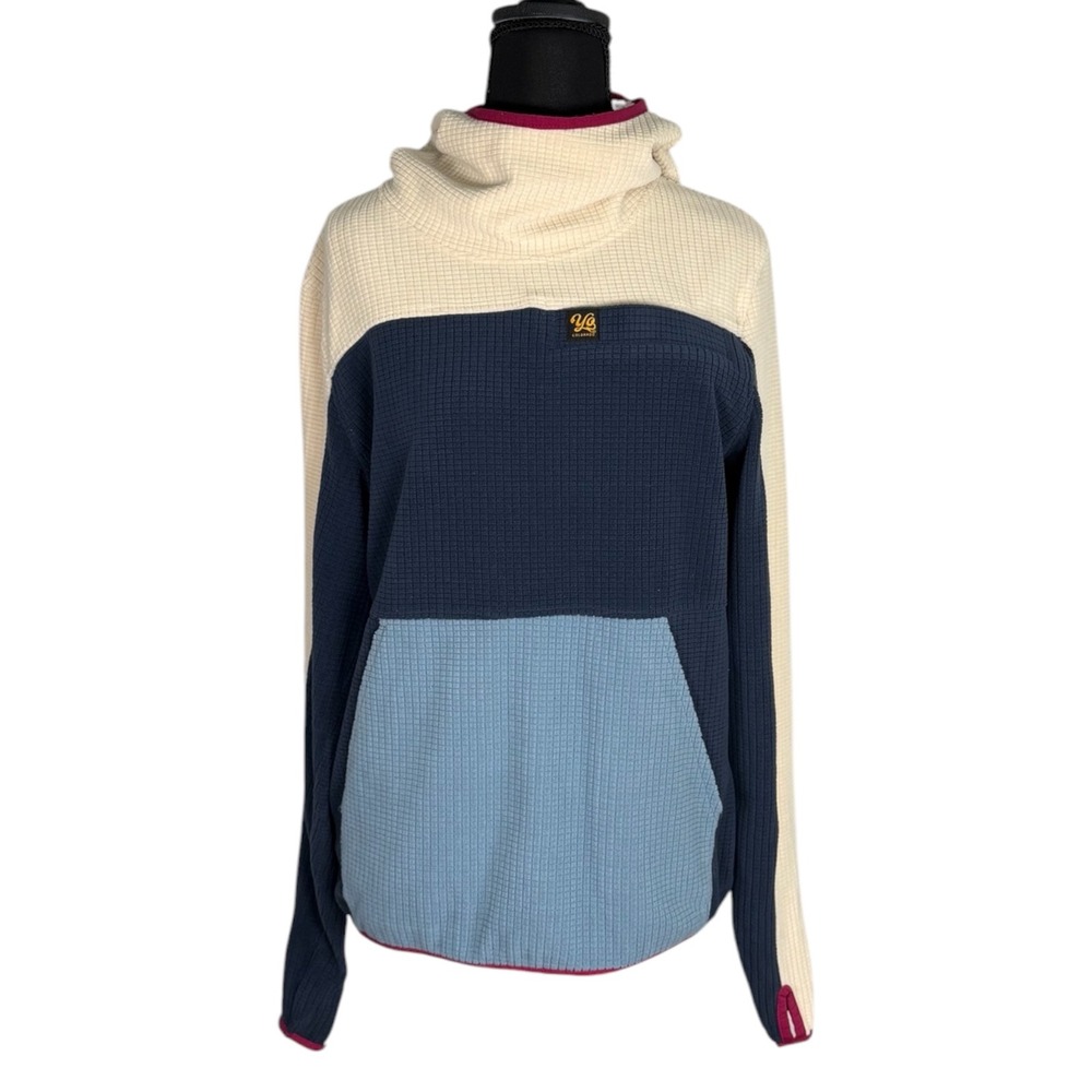 Yo Colorado Women XS Waffle Knit Colorblock Hoodie Thumbholes Cowl Neck Pullover